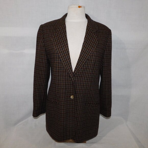 Vintage Van Heusen For Her Womens M Brown Black Check Single Breast Blazer - Picture 1 of 11